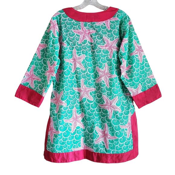 SIMPLY SOUTHERN Women's L Tunic Top Cover Up Starfish Pink Green 3/4 Sleeve 40" - Picture 7 of 7